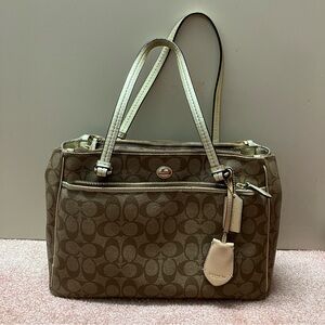 COACH PEYTON SIGNATURE JORDAN DOUBLE ZIP CARRYALL F32838 Khaki Gold